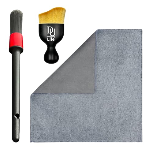 DU Life 3 Stück Auto Detailingbürste, Auto Innenreinigung Weiche Bürste, Stoppelfreies Microfasertuch für Auto Innenraum, Air Outlet Gap, Armaturenbrett, Motorrad, Alufelgen, Möbel (grau) von DU Life