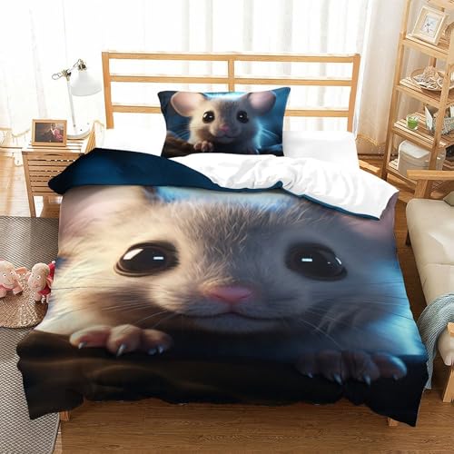 DUABELPHF 3D Druck Bettwäsche Set Ratte Mit Bettbezug Und Kissenbezug 2 Teilig Mikrofaser Bettbezüge Mit Reißveschluss Betten Set Für Mädchen Junge Single（135x200cm） von DUABELPHF