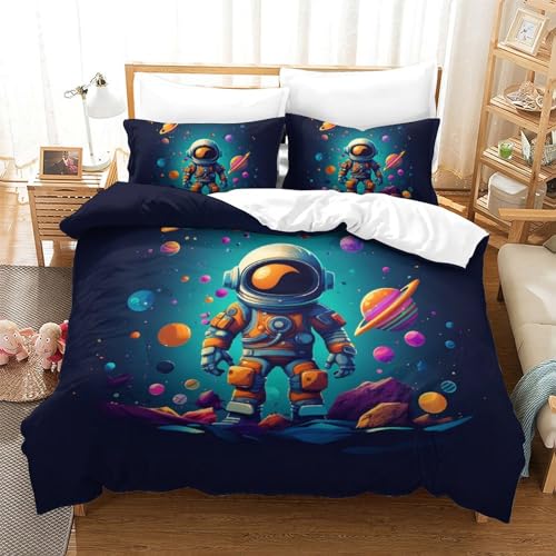DUABELPHF Astronauten 3D Gedruckt Bettwaren 3 Teilig Bettbezug-Sets Mit Kissenbezug Soft Microfaser Luxus Modern Mit Reißverschluss Für Erwachsene Und Kinder Double（200x200cm） von DUABELPHF