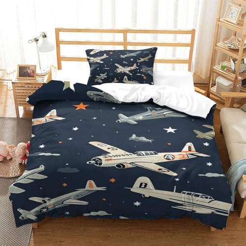 DUABELPHF Flugzeug 3D Gedruckt Blätter Ästhetik 2 Teilig Bettbezug-Sets Mit Kissenbezug Soft Microfaser Luxus Modern Mit Reißverschluss Für Erwachsene Und Kinder Single（135x200cm） von DUABELPHF