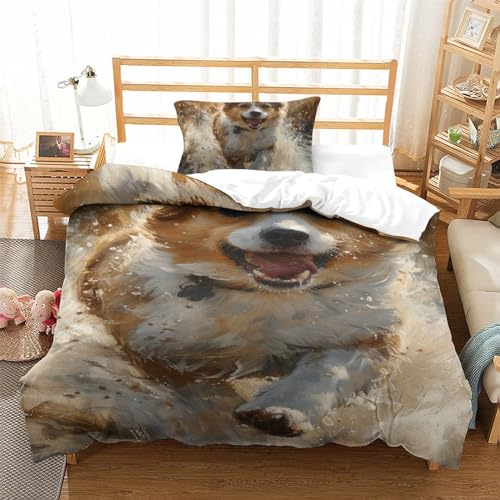 DUABELPHF Hund 3D Gedruckt Blätter Ästhetik 2 Teilig Bettbezug-Sets Mit Kissenbezügen Soft Microfaser Luxus Modern Mit Reißverschluss Für Erwachsene Und Kinder Single（135x200cm） von DUABELPHF