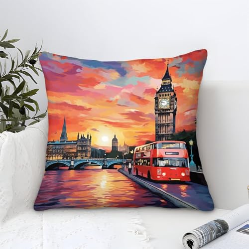 DUABELPHF London Cityscape Kissenbezüge Quadratischer Kissenhülle 3D-Druck, Weiche Kissenhülle Mit Reißverschluss Für Haustierbereich, Geeignet Für Dekoration 45x45cm von DUABELPHF