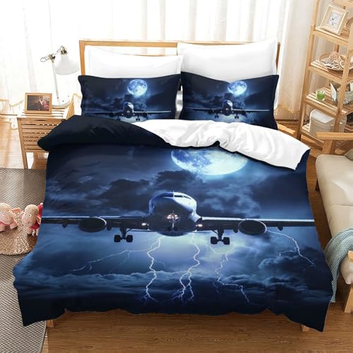 DUABELPHF Luftfahrzeuge 3D Gedruckt Bettwäsche-Set 3 Teilig Bettbezug-Sets Mit Kissenbezug Soft Microfaser Luxus Modern Mit Reißverschluss Für Erwachsene Und Kinder Single（140x200cm） von DUABELPHF