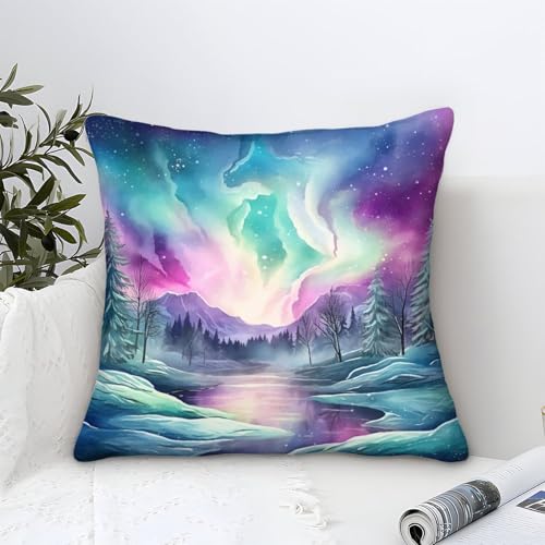 DUABELPHF Northern Lights Kuschelige Kissenbezug 1er Set Für Kinder - Für Sofa Mit Niedlichen Designs, Perfekt Für Kinderzimmer Waschmaschinenfest 45x45cm von DUABELPHF