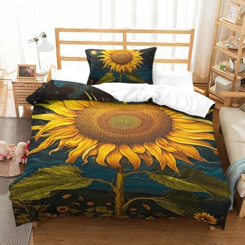 DUABELPHF Sonnenblume Bettbezug Set Bettwäsche-Sets Kinderbettwäsche-Set Reißverschluss Mit Kissenbezug Betten Set Für Jungen Und Mädchen, Kinder Single（135x200cm） von DUABELPHF