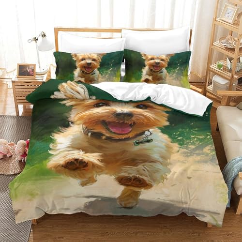 DUABELPHF Yorkshire Terrier Bettbezug Bettwäsche Set Kinderbettwäsche Reißverschluss Mit Kissenbezug Betten Set Für Jugendliche Kinder Schlafzimmer Single（140x200cm） von DUABELPHF