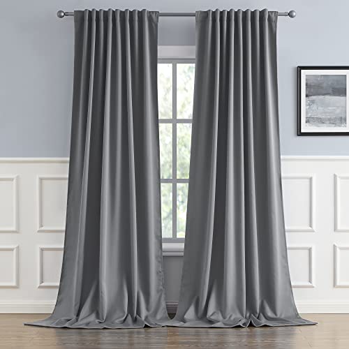 DUALIFE 332 cm Vorhänge, extra Lange Rückenlasche und Stangentasche (mittelgraue Farbe), wärmeisoliert, Verdunkelungsvorhänge, 132x332 cm, 3.4 m, 2 Paneelen-Set, Fenstervorhänge für Schlafzimmer von DUALIFE