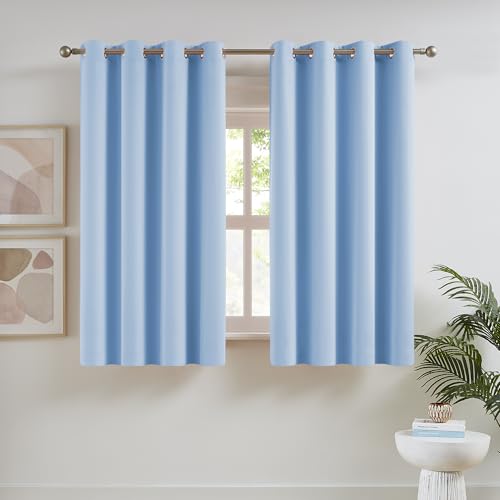DUALIFE Cerulean Verdunkelungsvorhänge, einfarbig, mit Ösen, wärmeisoliert, Raumverdunkelung, Schlafzimmer, 132 x 137 cm, 2 Paneele von DUALIFE
