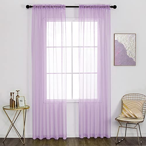 DUALIFE Hellviolette transparente Vorhänge für Wohnzimmer Schlafzimmer Sheer Flieder Lavendel Lila Voile Paneele Lichtfilterung Set von 2 Paneelen mit Stangentasche Strukturierte 132 x 183 cm Länge von DUALIFE