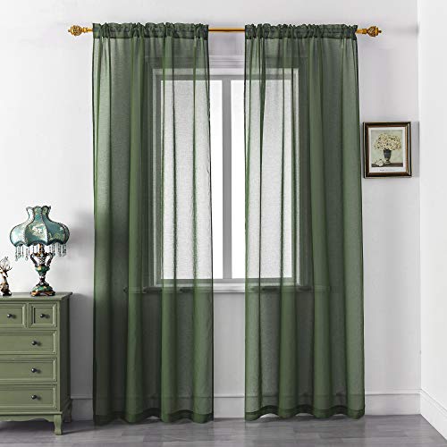 DUALIFE Hunter Green Sheer Curtains 120 Inches Long,Faux Linen Semi Sheer Curtain Drapes for Living Room Bedroom Nursery Kitchen Bathroom Privacy Voile Window Treatment Panels,52 x 120 Inches,Set of 2 von DUALIFE