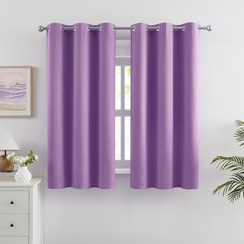 DUALIFE Kurzer, violetter Vorhang für Mädchenzimmer, 96,4 x 114,4 cm Länge, solide, energieeffizient, Raumverdunkelung, Schlafzimmervorhänge, Thermoösen von DUALIFE