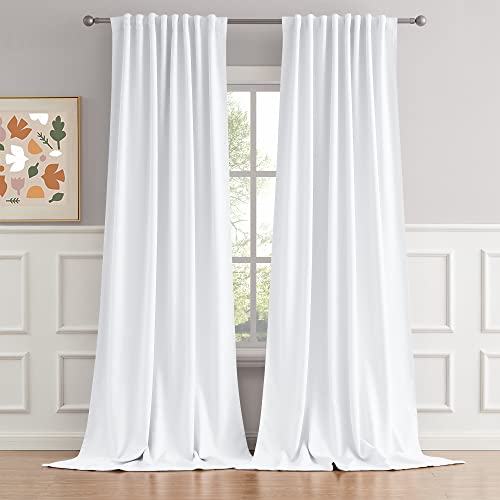 DUALIFE Reinweiße, extra lange Vorhänge, 274 cm lang, für Wohnzimmer, Stangentasche, Rückseite, Lasche, hohe Vorhänge, Fensterbehandlung, extra langer Vorhang für hohe Decke, Schiebetür, Hintergrund von DUALIFE
