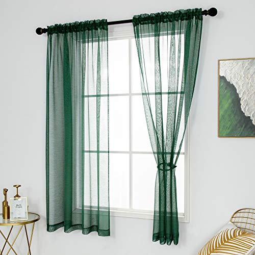 DUALIFE Transparente Voile-Vorhänge, 160 cm Länge, dunkelgrün, einfarbig, transparent, für Schlafzimmer, 2 Paneele von DUALIFE