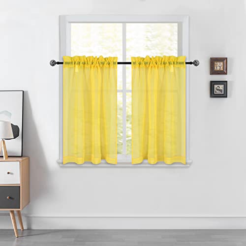 Gelbe kurze transparente Küchengardine, 91.4 cm Länge, mit Stangentasche, Café-Vorhänge, Leinen-ähnliche Privatsphäre, halbtransparente Vorhänge, kleine Fenster, 86.4 x 91.4 cm von DUALIFE