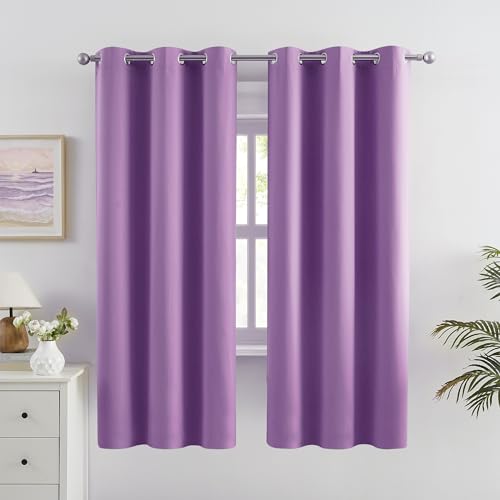 DUALIFE Helles Lavendel-Lila-Vorhänge für Mädchen-Schlafzimmer – Kindervorhänge, Verdunkelung, wärmeisoliert, mit Ösen, Meerjungfrauen-Dekor, Amethyst-Orchidee, Violett, 106 x 160 cm Länge, 2 Paneele von DUALIFE