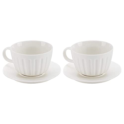DUALIT Cappuccino Tassen 2x New Bone China Porzellan Weiß Tafelservice - Tassen & Untertassen- Mikrowellen-/Spülmaschinenfest - Porzellan Cappuccino Tassen Set, auch in Größe Espresso von DUALIT