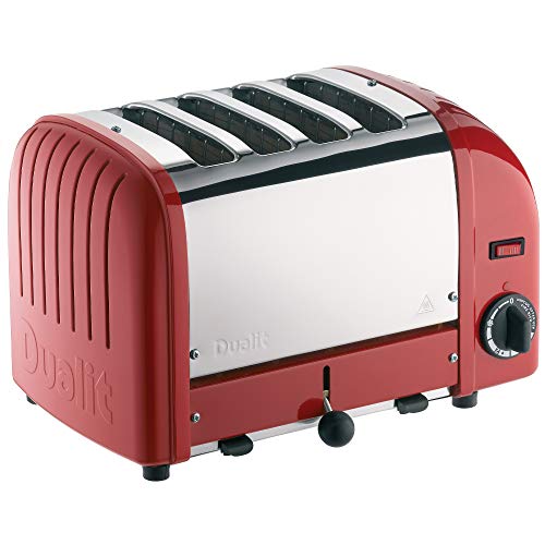 Dualit Classic Vario Toaster 4 Scheiben - Toaster Edelstahl Handgefertigt in GBR - Unique ProHeat® Elemente - Energiesparende Schlitzauswahl, Brot Auftauen, Mechanische Zeituhr - 4er Toaster Red von DUALIT