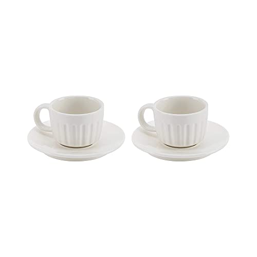 DUALIT Espressotassen 2er Set - New Bone China Porzellan Weiß Tafelservice - Tassen & Untertassen- Mikrowellen-/Spülmaschinenfest - Prozellan Espressotassen, auch in Größe Cappuccino von DUALIT