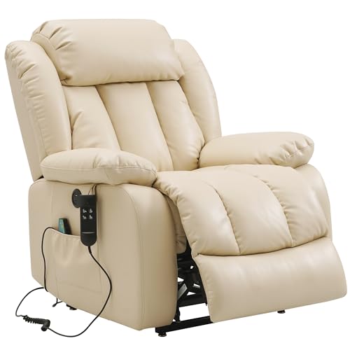DUANDUAN 2 Motoren Elektrischer Relaxsessel mit 180° Liegefunktion, Sessel mit Schlaffunktion, Massagesessel mit Aufstehhilfe,Vibration und Heizung (Beige) (Beige) von DUANDUAN