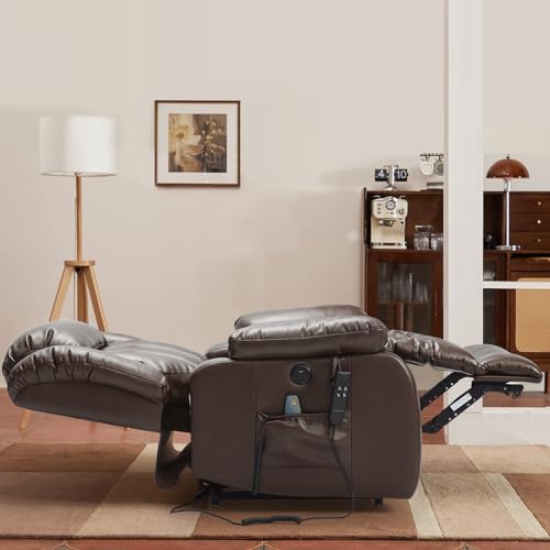 DUANDUAN 2 Motoren Elektrischer Relaxsessel mit 180° Liegefunktion, Sessel mit Schlaffunktion, Massagesessel mit Aufstehhilfe,Vibration und Heizung (Braun) von DUANDUAN