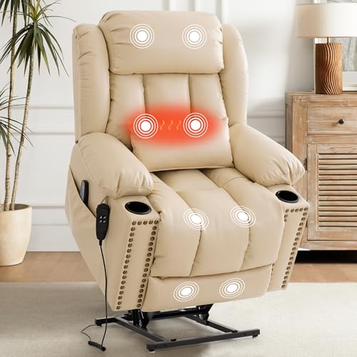 DUANDUAN 2 Motoren Elektrischer Relaxsessel mit 180° Liegefunktion, Sessel mit Schlaffunktion, Massagesessel mit Aufstehhilfe,Vibration und Heizung (Beige-verlängert) von DUANDUAN
