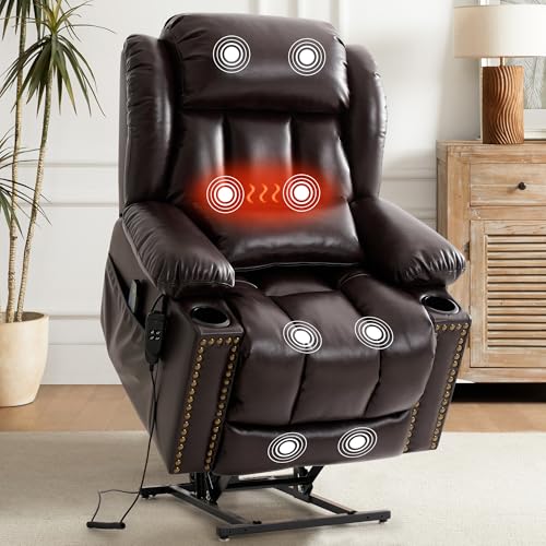 DUANDUAN 2 Motoren Elektrischer Relaxsessel mit 180° Liegefunktion, Sessel mit Schlaffunktion, Massagesessel mit Aufstehhilfe,Vibration und Heizung (Braun-verlängert) von DUANDUAN