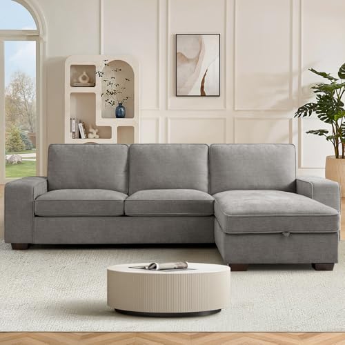 DUANDUAN 250CM Convertible Sektionssofa Couch mit Chaise Lagerung, Moderne L-förmige Reversible Design, Bequeme Chenille Stoff, abnehmbare Kissenbezüge USB Typ-C Ports Wohnzimmer (Light Gray) von DUANDUAN