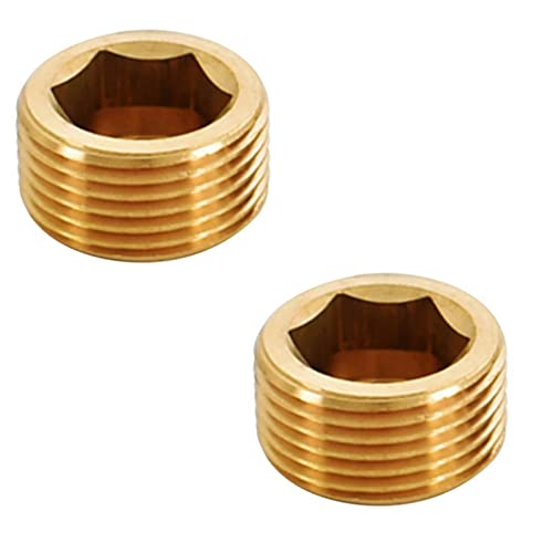 Messingrohrverschraubung, 2PCS Kupfer Außengewinde Messing Rohr Hex Kopf End Kappe Stecker Fitting Adapter(Brass Plug,1/4inch) von DUANGYMM