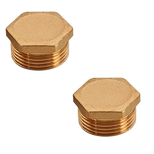 Messingrohrverschraubung, 2PCS Kupfer Außengewinde Messing Rohr Hex Kopf End Kappe Stecker Fitting Adapter(Male Plug,1/4inch) von DUANGYMM