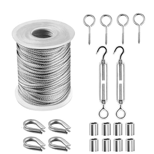 Drahtseil 30M/15M Edelstahl Draht Seil Kabel Hängen Wäscheleine Zelt Schnur Kit Outdoor Garten Leitplanke Engere haken Set(15M) von DUANSIYU