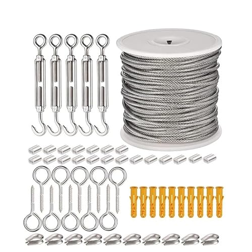 Drahtseil 30M/15M Edelstahl Draht Seil Kabel Hängen Wäscheleine Zelt Schnur Kit Outdoor Garten Leitplanke Engere haken Set(30M) von DUANSIYU