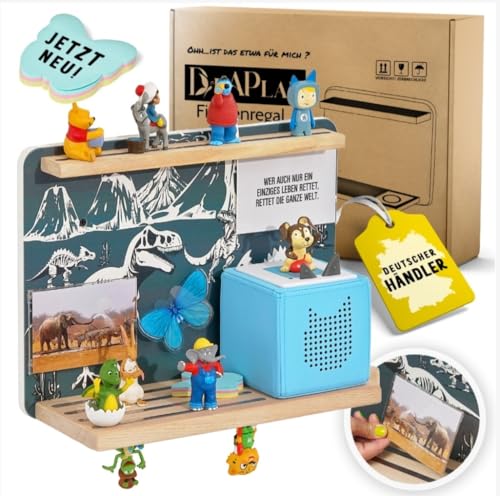 DUAPLAN Kinder-Regal Kompatibel mit Toniebox & 40 Tonies-Hörfiguren! [Jetzt NEU:Magnetisch] Platzsparendes Wandregal zur Aufbewahrung im Kinderzimmer Mädchen Jungen Grau Dino (Grau-Grün) von DUAPLAN