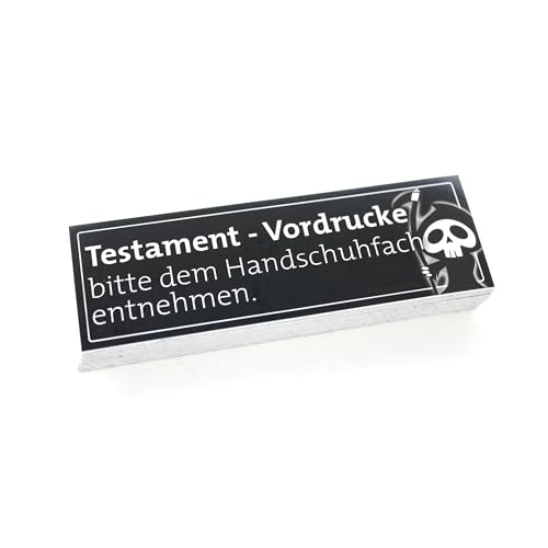 5x TESTAMENT VORDRUCKE im Handschuhfach Aufkleber, lustig Himmel Hölle Auto Sticker Pack von DUB SPENCER