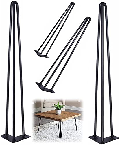 DUBEI Haarnadel-Tischbeine aus schwarzem Stahl, Möbelfüße aus Metall, 3 Stangen, 20–72 cm Schutzfüße, für Couchtisch und Terrassenbank, mit Bodenschutz, Möbelbeine, 4er-Pack von DUBEI