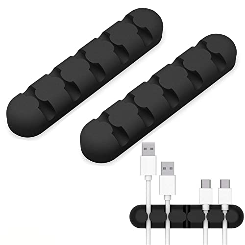 2 Pack DUBENS Desktop Kabelhalter 5 Kanal Kabel Management System Kabel Organizer Draht Speicher Silikon Ladegerät Kabel Clip für Netzkabel und Ladegerät Zubehör Kabel und Haus (Schwarz) von DUBENS