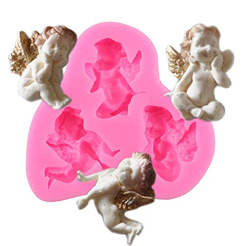 DUBENS 3 Hohlräume Fee Engel Baby Fondant Form Angelic Cherub mit Flügeln Silikonform für Kuchen Fondant Schokolade Polymer Clay Formen Kuchen Topper Dekoration von DUBENS