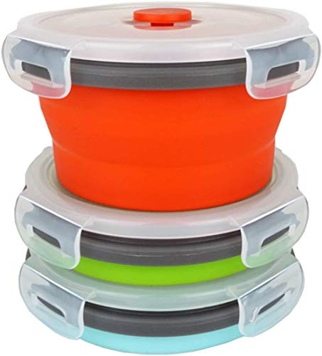 DUBENS 3 Stück Silikon Faltbare Frischhaltedosen Lunchbox, Bento, für Lebensmittel Aufbewahren, Einfrieren und Erwärmen, Mikrowellen, Spülmaschinen, Gefrierschrank, Ofenfest, 350ML (Rund) von DUBENS