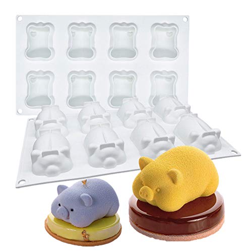 DUBENS 3D Nettes Schwein Schweine Mousse Silikonform 8 Löcher, zum Dekorieren von Schokolade, Eisblock, Süßigkeiten, Pudding, Mousse, Kerzen, Backform, Kuchen von DUBENS