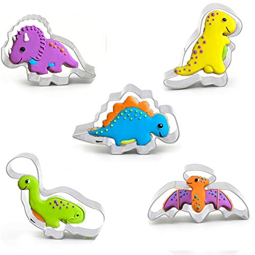 DUBENS 5er Set Mini Dinosaurier Cookie Cutter Formen, Edelstahl Cookie Schneiden Form, Cartoon Backform, Fondant Werkzeug Gebäck Gebäck Kuchen Backen Form lustige DIY Form für Kinder von DUBENS