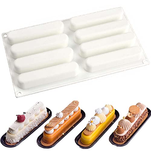 DUBENS 8-Cavity Eclair Silikonform zum Backen von Mousse-Kuchen, französische Dessertform für Gebäck-Schokoladen Brownie Formen von DUBENS