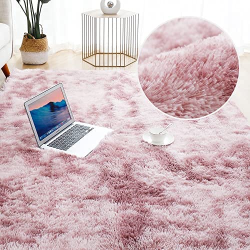 DUBENS Flauschige Bereich Teppiche für Schlafzimmer Wohnzimmer Shaggy Abstrakte Kinderzimmer Teppiche für Room Fuzzy Boden Teppiche Home Decor Teppiche (Rosa,120 x 200 cm) von DUBENS