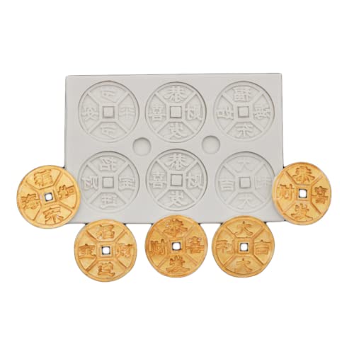 DUBENS Glückliche Neujahrsgrüße zum chinesischen Neujahr: Kupfermünzen-Silikonform für Fondant-Kuchendekoration und DIY-Klebelehm-Zubehör von DUBENS