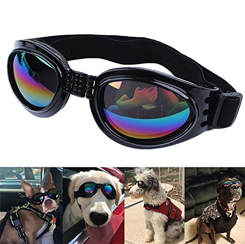 DUBENS Hundebrille Sonnenbrille Wasserdichten Schutz Sun-Brille, UV-Schutz Fashion Eyewear Goggles Schutzbrille Hundebrillen Sonnenschutz Brillen Für Haustier Hunde Dog (Schwarz) von DUBENS