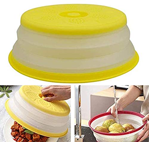 DUBENS Lebensmittel Mikrowelle Abdeckung, Mikrowelle Platte Abdeckung, Faltbare Platte Abdeckung, Ablauf Korb, Hitze Beständig, für Home Küche Camping Outdoor, Safe BPA FREI (Gelb) von DUBENS