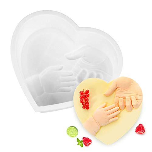 DUBENS Silikon Kuchen Form 3D Herz Form Mutter der Tag Baby Ankle DIY Mousse Kuchen Dekorieren Backen Werkzeug (Hand in Hand) von DUBENS