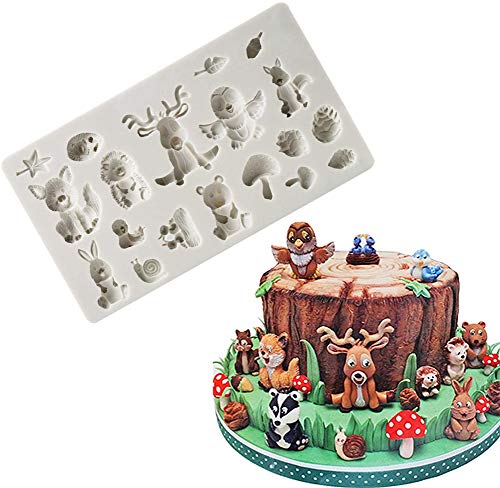 DUBENS Wald Tiere Fondant Formen Zoo Tier Silikonform für Schokolade Candy Gum Paste Polymer Clay Harz Zucker Handwerk Kuchen Dekorieren, Eichhörnchen Kaninchen Hirsch Igel Pilz von DUBENS