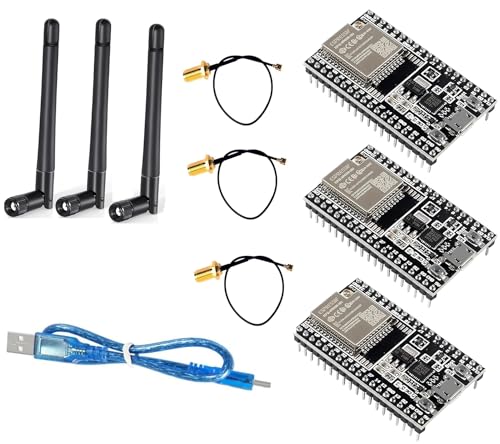 DUBEUYEW 3 Stück ESP32-DevKitC-Kernplatine ESP32-Entwicklungsplatine ESP32-WROOM-32U-Set für Arduino mit Antenne und Kabel DUBEUYEW 3 Stück ESP32-DevKitC-Kernplatine ESP32-Entwicklungsplatine ESP32-WROOM-32U-Set für Arduino mit Antenne und Kabel von DUBEUYEW