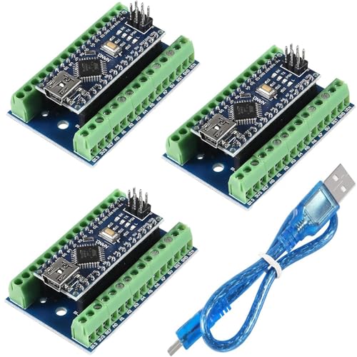 DUBEUYEW 3pcs Nano gelötetes Modul, Nano Board CH340 Chip, 5V 16MHz für Arduino, mit einem Micro USB Kabel und 3PCS Nano Terminal Adapter Shield Erweiterungsboard DUBEUYEW 3pcs Nano gelötetes Modul, Nano Board CH340 Chip, 5V 16MHz für Arduino, mit einem Micro USB Kabel und 3PCS Nano Terminal Adapter Shield Erweiterungsboard von DUBEUYEW