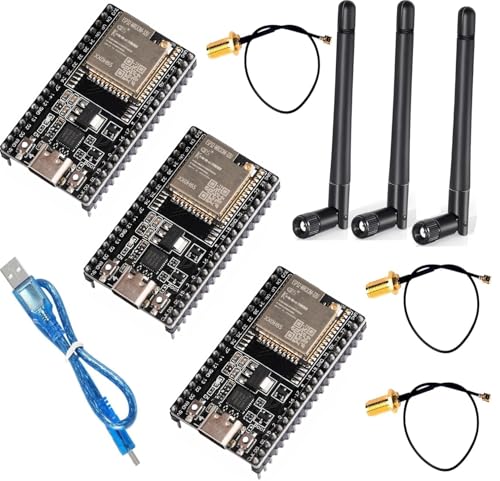 DUBEUYEW ESP32-DevKitC core Board Typ C ESP32 Entwicklungsboard ESP32-WROOM-32U für Arduino mit Antenne und Kabel (3 Stück) von DUBEUYEW