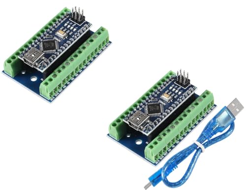 DUBEUYEW Nano-Lötmodul, Nano-Board CH340-Chip, 5 V 16 MHz für Arduino, mit Micro-USB-Kabel und Nano-Terminal-Adapter-Shield-Erweiterungsplatine (Nano Set 2 Stück) von DUBEUYEW